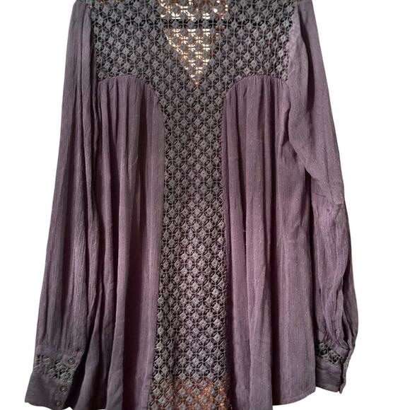 Free People Navy crochet coastal cowgirl oversized L Boho drapey blouse Navy - Picture 2 of 10